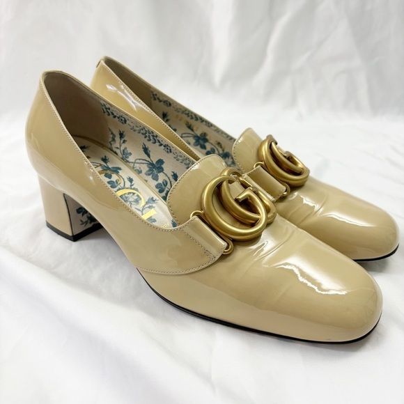 Gucci Victoire 55 Patent Leather GG Loafer in Sand Storm Cream EU 39.5 - Picture 2 of 10